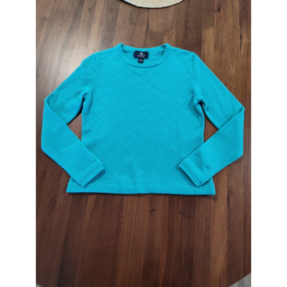 Lands End Women XS Teal Blue 100% Cashmere Crewneck Pullover‎ Sweater DLNS-87